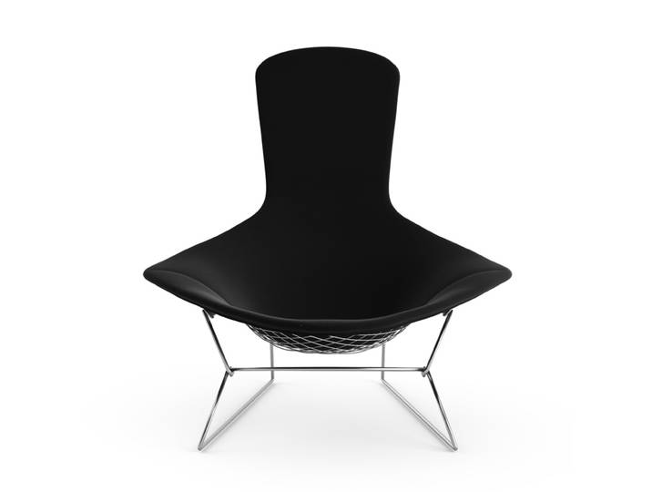 KNOLL fauteuil relax entièrement rembourrée BERTOIA (Structure chrom/ Revment Black Onyx - Acier / Tissu Ultrasuede)