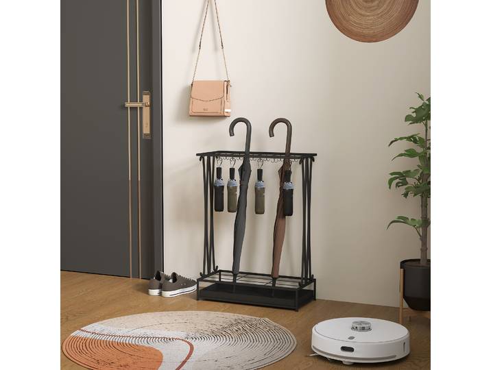 HOMCOM Porte-Parapluie Moderne Acier 21 Espaces 24 Crochets Noir
