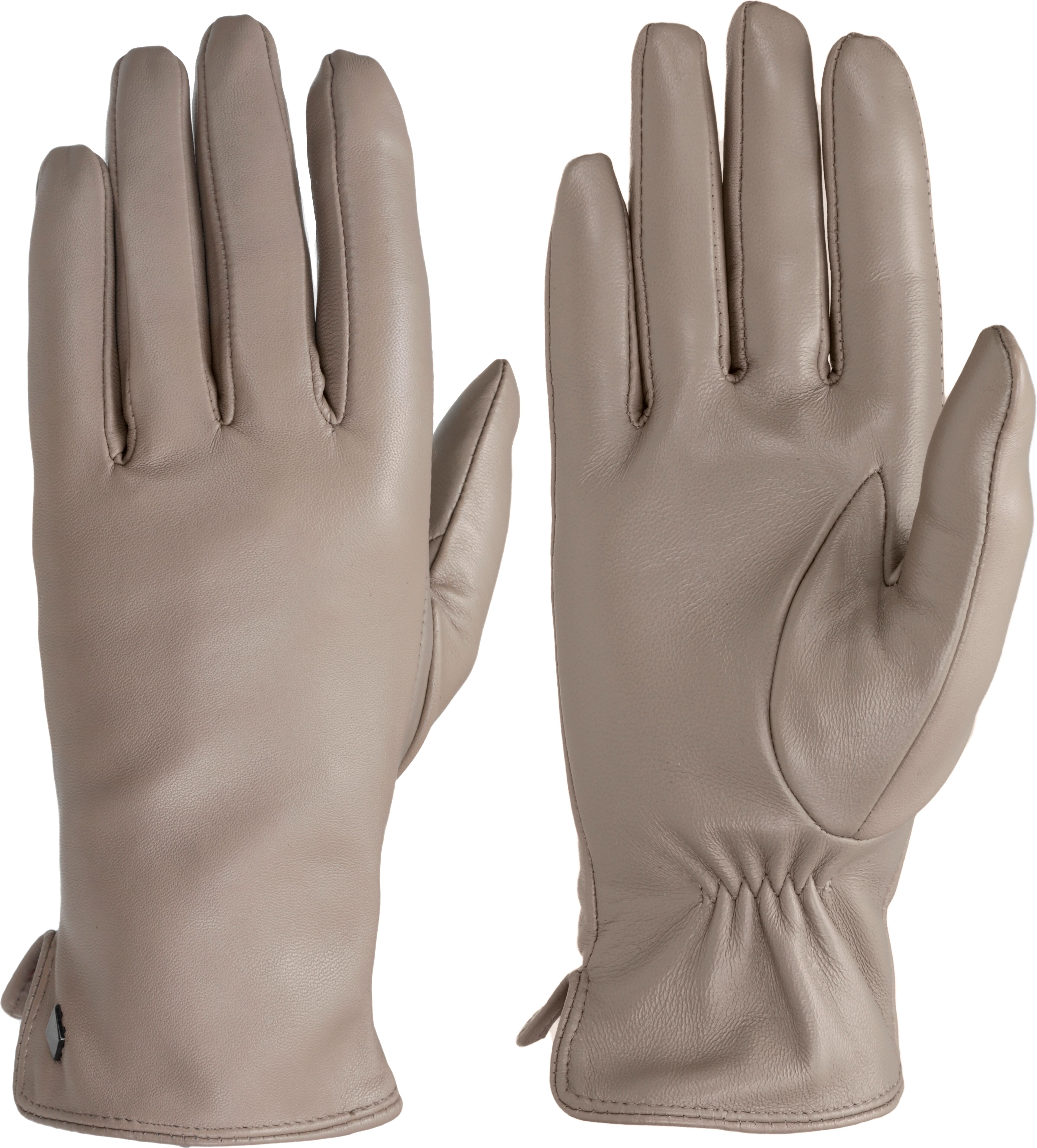 Lederhandschuhe PEARLWOOD "PAM", Damen, Gr. 8, beige (taupe), Schafsleder, unifarben, Handschuhe Lederhandschuhe, weiches Fleece-Innenfutter, Temperaturregulierend, Seitenschlitz taupe 8