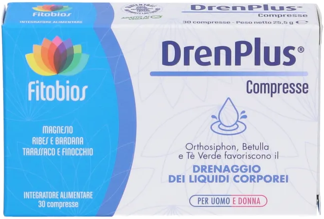 FITOBIOS Srl DrenPlus 30 Compresse - Integratore per il Drenaggio e il Benessere