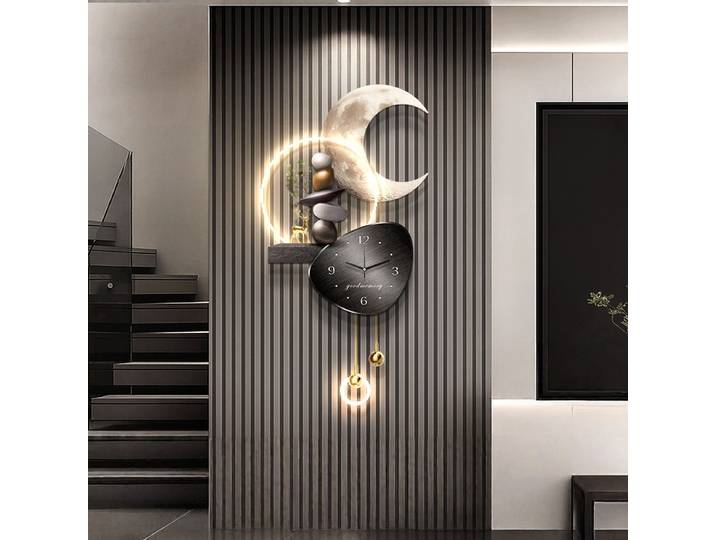 Sensation avancée avec horloge, décoration murale de fond de télévision, lampe murale créative pour salon, pierre pour opération, peinture suspendue