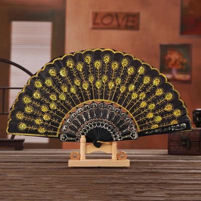 Uplift Treasures Chinese Style Embroidered Folding Hand Fan yellow