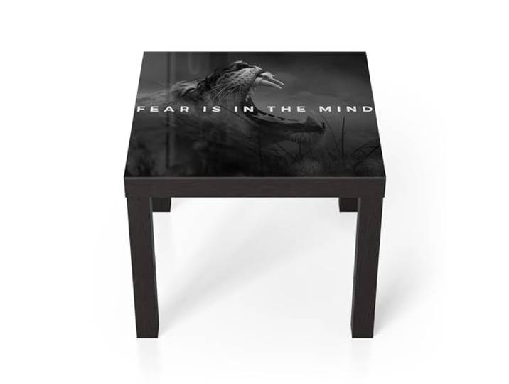 DEQORI Glastisch schwarz klein 55x55 cm Motiv Angst im Geiste ausgefallener Beistelltisch aus Glas Hochglanz Couchtisch fürs Wohnzimmer moderner Couch Tisch mit Design