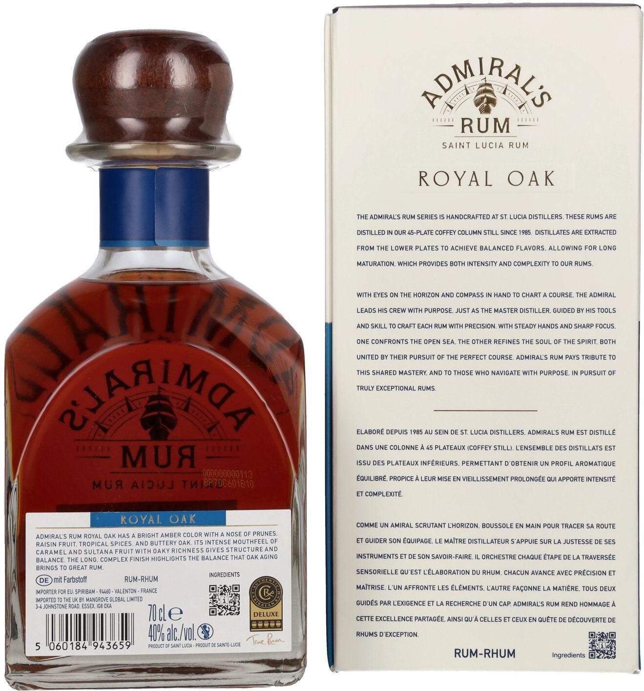 Admiral Rodney Rum Admiral's ROYAL OAK Extra Old Saint Lucia Rum 40% Vol. 0,7l in Geschenkbox