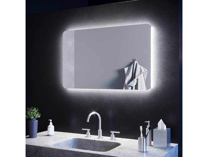 SIRHONA 80x50cm Miroir à LED Miroir de Salle de Bains avec éclairage Anti-buée Mirror Murale avec Interrupteur Tactile