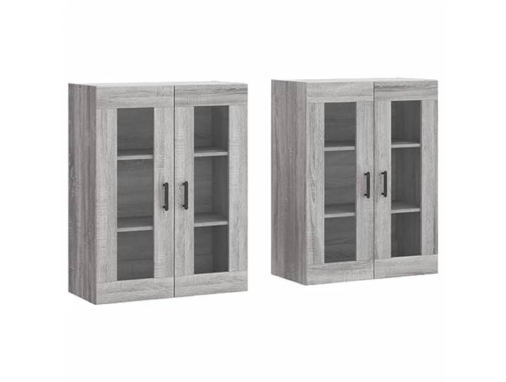HKTMGDNG 2er Set Wandschrank mit Glastür Hängeschrank Grau Sonoma Stilvolle Vitrine für Wohnzimmer und Küche bietet geschützten Schauplatz für Gläser sowie freie Stellfläche am Boden.