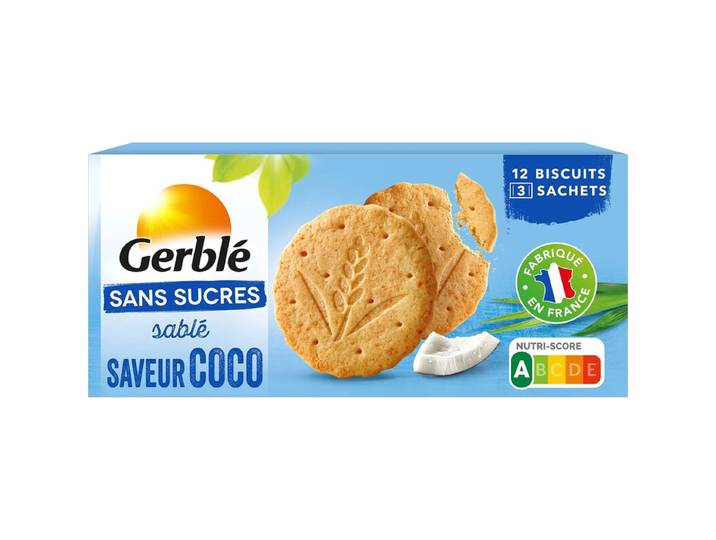 GERBLE Biscuits saveur noix de coco, sans sucres ajoutés, paquet de 132 g
