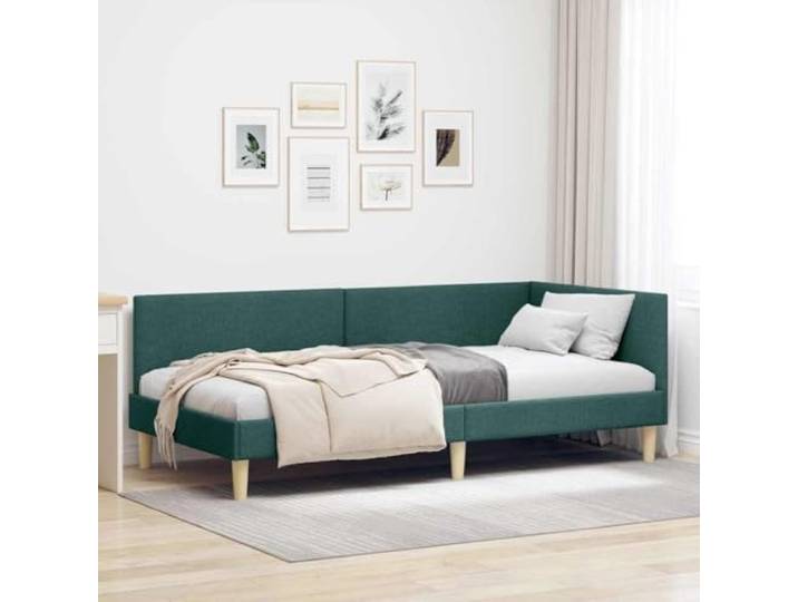 Stoffbezug Eckbettgestell Wandelbar als Sofa Platzsparend Dunkelgrün Eckbettgestell Dunkelgrün 100x200 cm Stoff Sperrholz Polsterbett mit Lattenrost als Sofa und Tagesbett L-Form