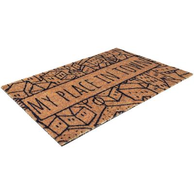 Fußmatte "Schmutzfangmatte COUNTRY, Place in Town", beige (natur), B:60cm H:7mm L:40cm, Polyamid, PRIMAFLOR-IDEEN IN TEXTIL, Teppiche, Fußmatte, Schmutzfangmatte, Kokos-Optik, mit Spruch, rutschhemmend, waschbar
