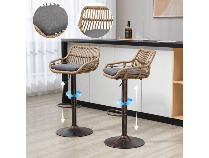 Lot de deux tabourets de bar en rotin 49*48*90 cm - Hauteur réglable - Tabourets de bar modernes - Sièges de détente - Gris