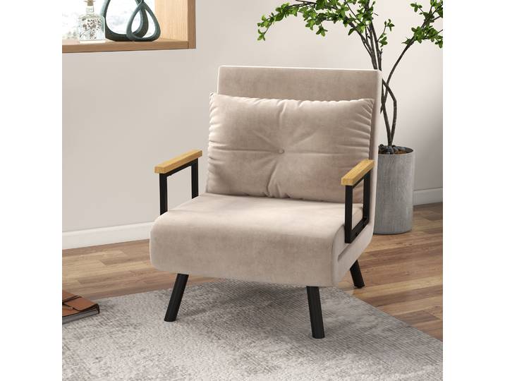 HOMCOM Fauteuil Lit Convertible 1 Place Velours Beige