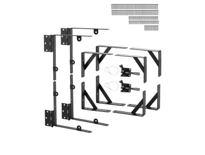 VEVOR Hoekversterkingsbeugel voor poorten van ijzer, 2 sets, hardware-kit voor deurkozijnen, verstevigingsbeugel voor deurkozijnen met klikslot, schroeven, zwart