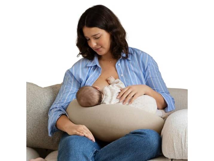 bbhugme Verstellbares Stillkissen – Stillen, Flaschenfütterung, Babyunterstützung – Einstellbare Festigkeit und Passform – waschbarer Kissenbezug – Seashell Beige