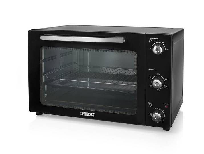 PRINCESS Minibackofen, Kleiner 55L Tisch-Backofen Mini-Ofen mit Umluft & Timer Pizzabackofen
