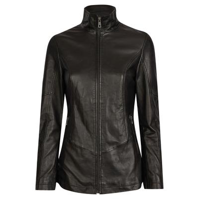 Lederjacke BUGATTI "BULady-101", Damen, Gr. 40, schwarz, Obermaterial: 100% Lammleder LEL. Futter: 100% Polyester PES. 100% Polyester PES., uni, modern fit, Rundhals, Jacken, aus weichem Leder