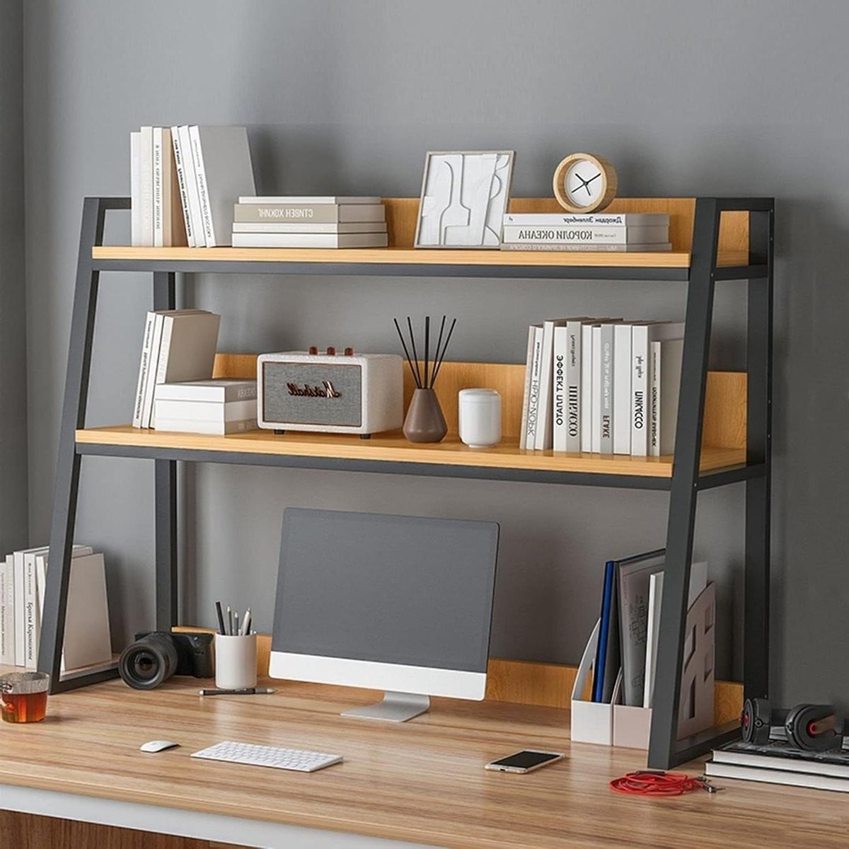 Industriële ladder boekenplank voor bureauorganisatie in zwart, Breedte: 115 cm