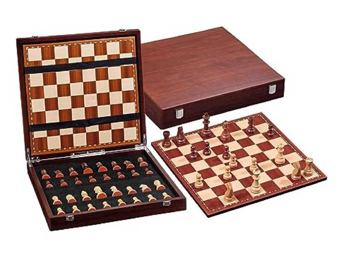 Philos 2504 - Schach, Schachspiel, Schachset Exklusiv mit Schachbrett und Schachfiguren in Figurenbox mit Einzelfächern, Feld 45mm, Königshöhe 78mm, Holz