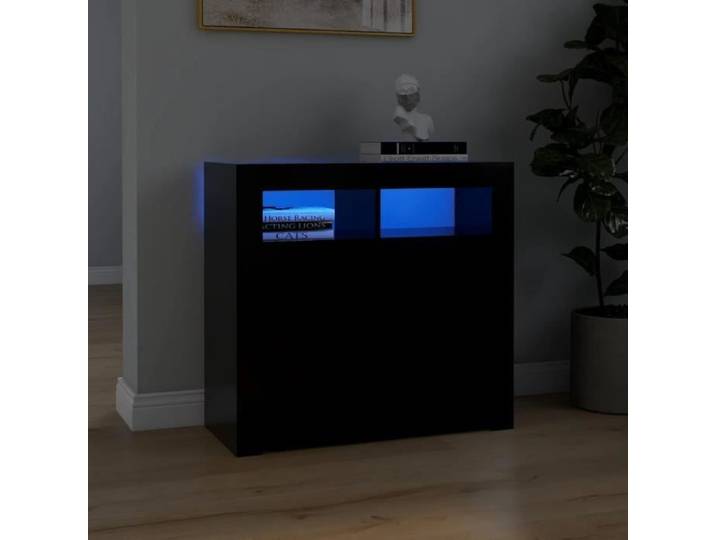 Buffet bahut - JILL - Noir - 80x35x75 cm - avec lumières LED
