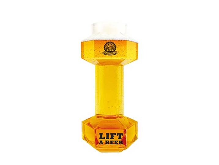 Halterbierglas, inhoud 0,68 liter, grappig bierglas, spieropbouw bij het drinken, de sportschool voor bierliefhebbers, het perfecte cadeau voor krachtsporters, het Dumbell bierglas