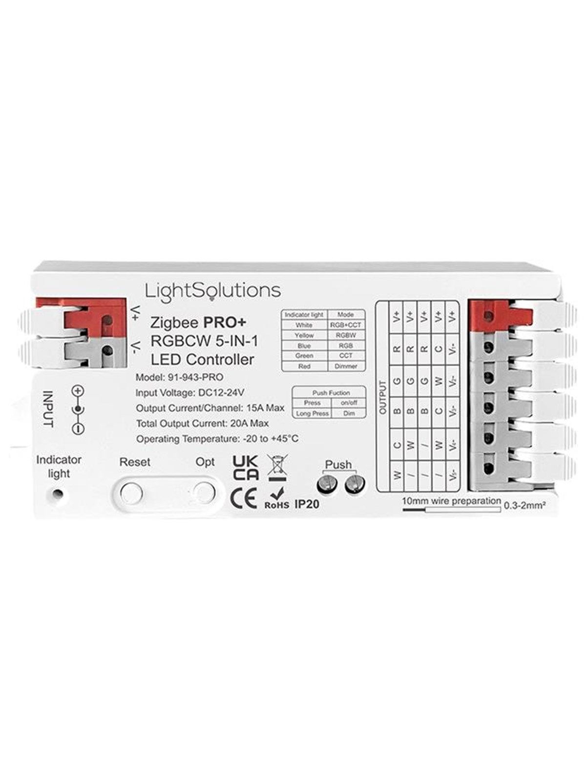 Light Solutions ZigBee Pro+ RGBCW 5-in-1 LED Controller - 12/24V
