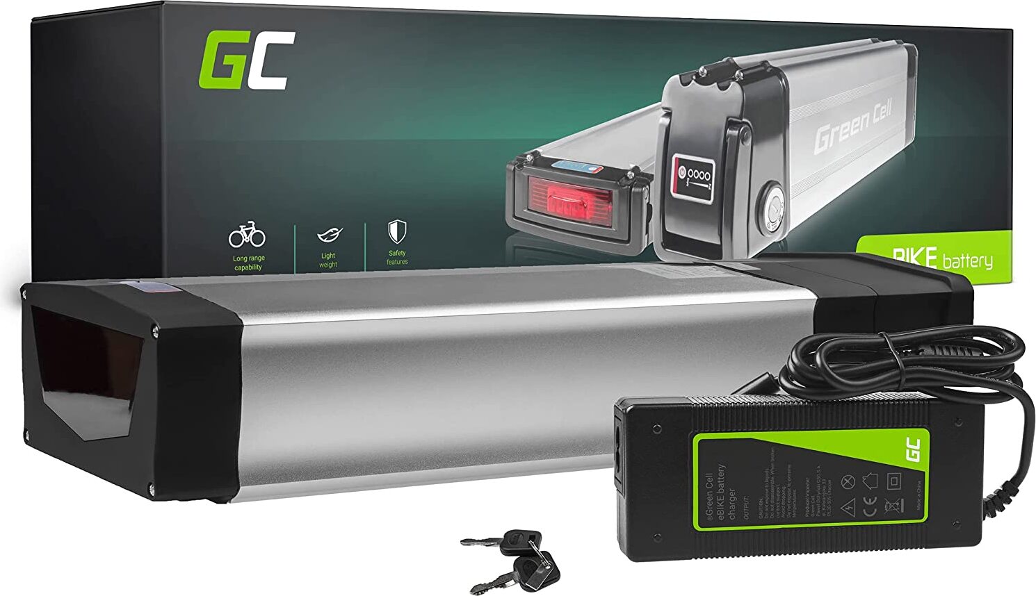 Green Cell E-Bike Akku 48V 20Ah 1000W Li-Ion Fahrradakku Pedelec Rear Rack Gepäckträger Batterie mit Ladegerät