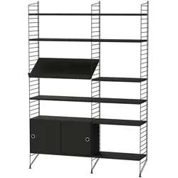 Funktionales Standregal mit Schrank Schwarz Esche gebeizt
