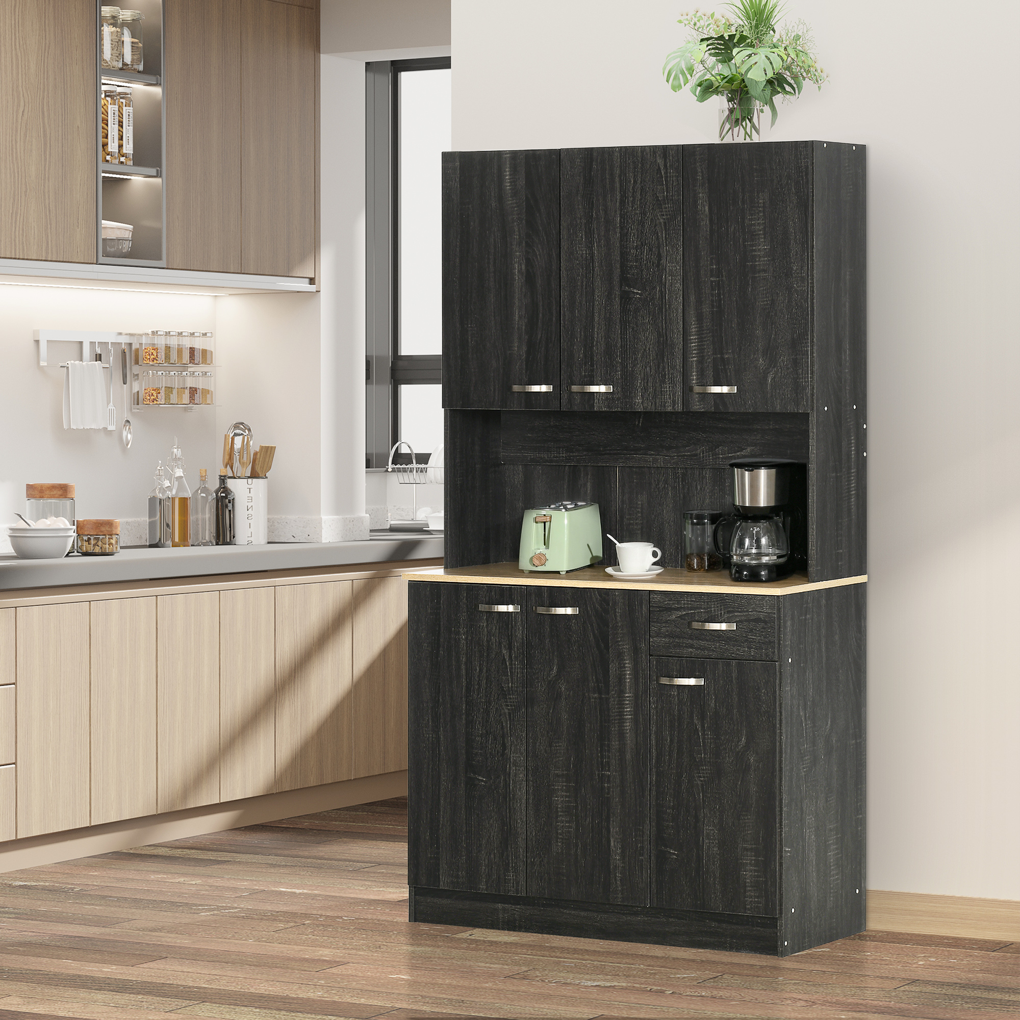 Homcom Mobile Dispensa Alto in Legno con Cassetti e Armadietti, 101x39x180 cm, Nero   Aosom Italy