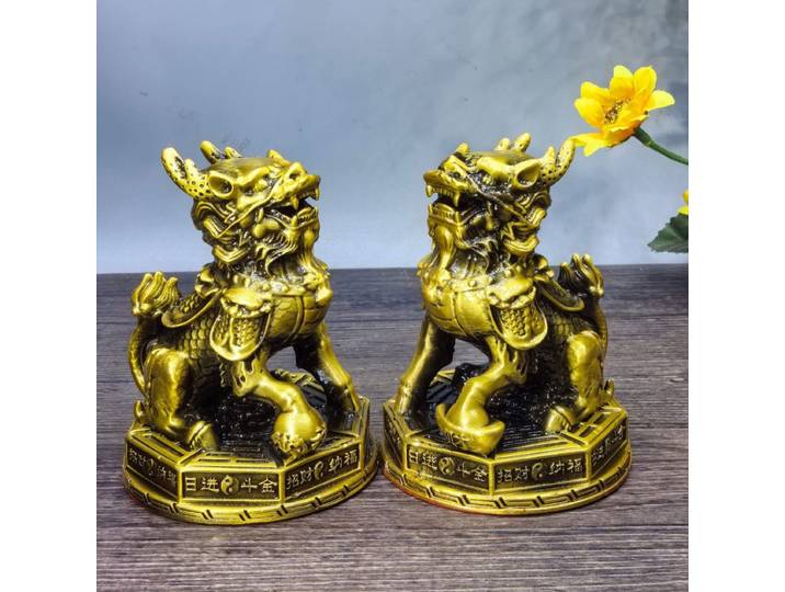 Statues chinoises sculptées en cuivre Qilin, paire de figurines Feng Shui pour la richesse et la protection, décoration de bureau et de maison