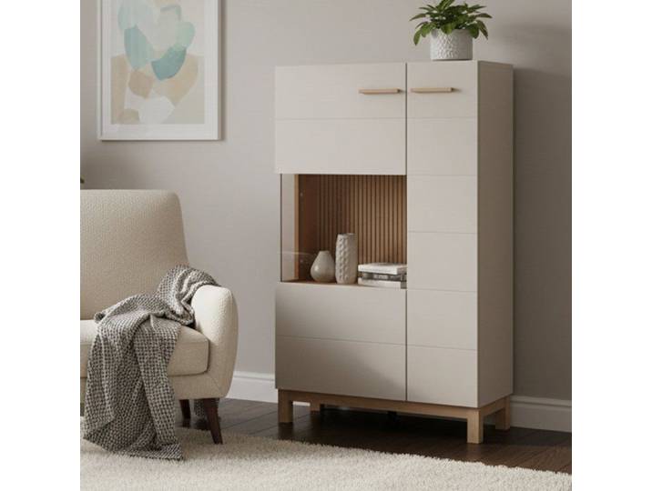 Vitrine Mezzago Dmora en bois mélaminé beige 77x35x128h cm