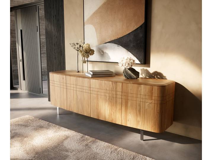 Sideboard Nagaru 200 cm Akazie Aura 4 Türen L-Fuß Edelstahl, Sideboards