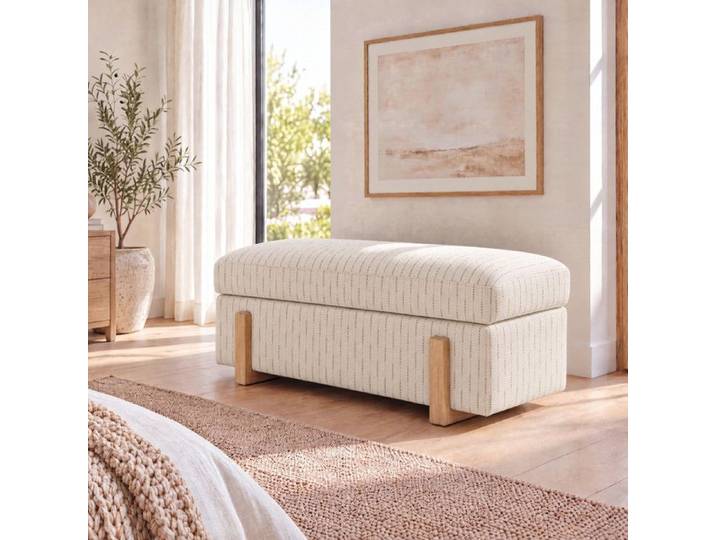 Wahson Banc de Rangement 110cm Bout de Lit Banc Moderne avec Pieds en Bois Banc Bout de Lit pour Chambre Salon Entrée Rayé