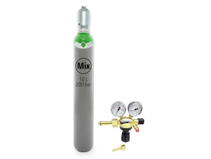 Schutzgas Mix 18 10 Liter 200 bar Gasflasche, gefüllt Profi-Schweißgas MAG UN1956 Eigentumsflasche ohne Markenbindung inkl. Druckminderer – SET Sofort einsatzbereit ADR-Gefahrgut-Versand
