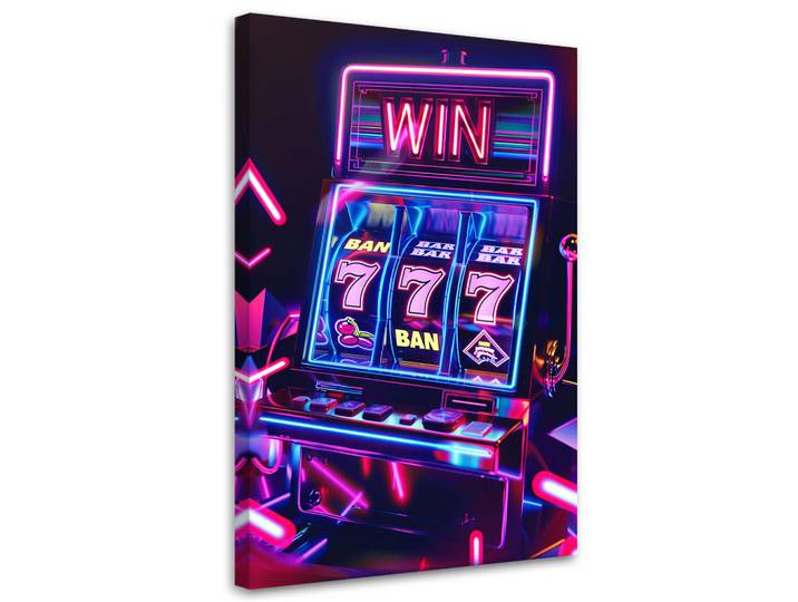 Feeby Leinwandbild Neon Spielautomat 60x90cm, Lila, Pop-Art, Rechteckig, 60x90 cm, Bilder & Rahmen, Bilder, Leinwandbilder