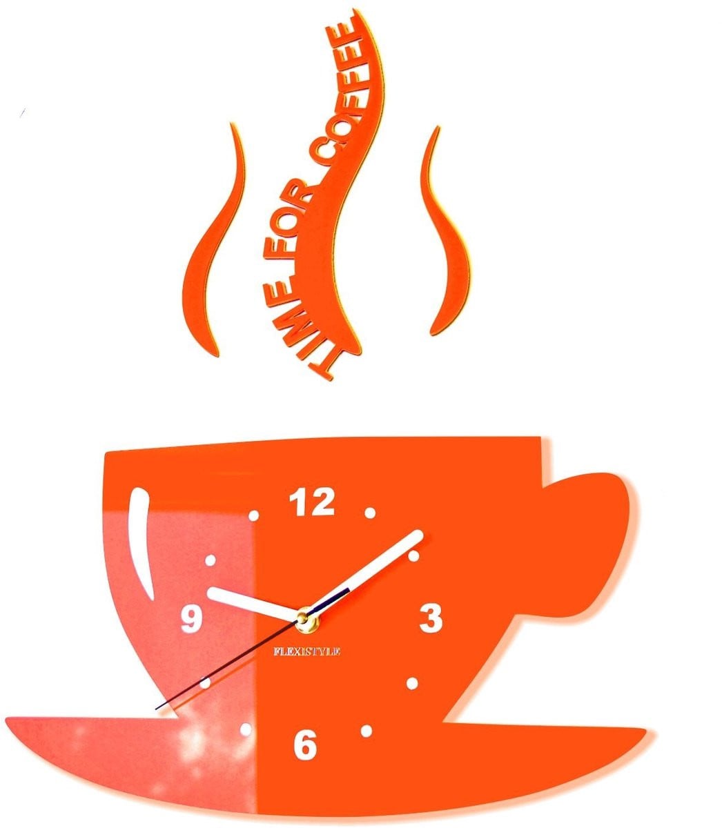 Omgoods Tijd voor Koffie Moderne Keuken Wandklok Oranje 3D DIY Analoog Wandmontage