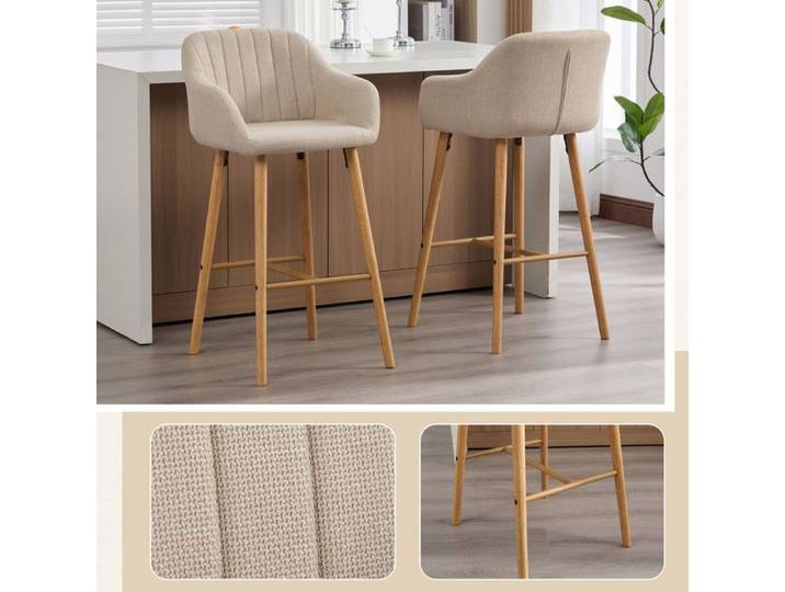 Lot de 2 tabourets de bar 104 x 59 5 x 55 cm - Tabourets de bar en lin - Tabourets de cuisine - Tabourets hauts - Beige
