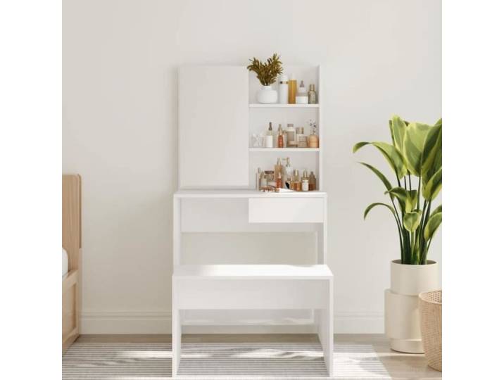 YINGMSHOP Coiffeuse avec miroir Blanc brillant 74 5x40x141 cm 92428