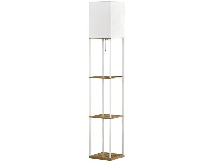 HOMCOM Stehlampe, Stehleuchte mit 3 Fächern, E27 Sockel, Weiß, exkl. Glühbirne