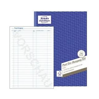 AVERY Zweckform Post-Eingang-/Ausgangsbuch Formularbuch 931