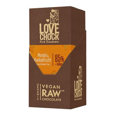 Lovechock Bio rohe Schokolade, Mandel-Baobab 8x70 g Schokolade