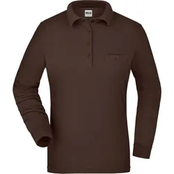 James & Nicholson Damen Workwear Polo mit Brusttasche langarm JN865 brown XXL