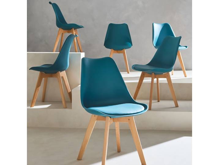 Lot de 6 chaises scandinaves bleu canard