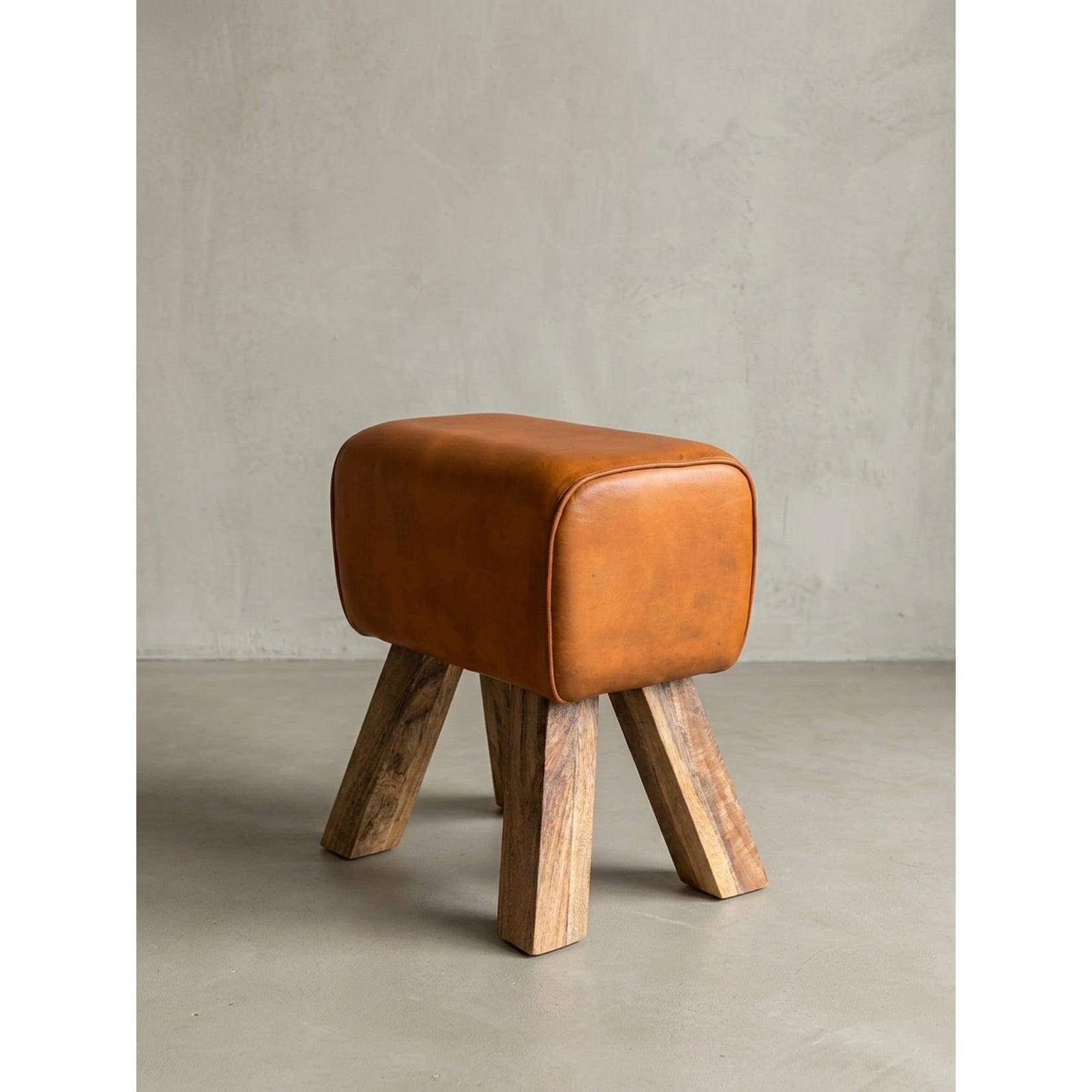 Sitzhocker – Echtleder, 40x30x47 cm, Turnbock-Design