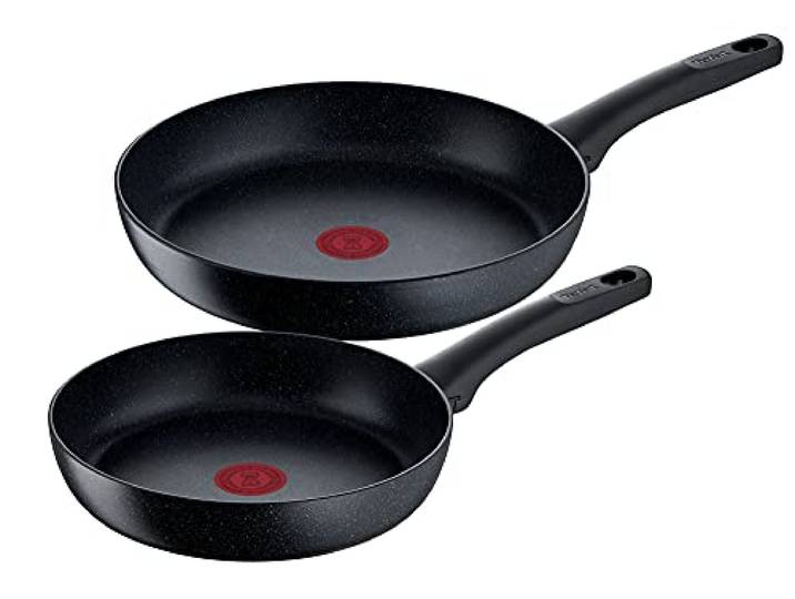 Tefal Black Stone 2-teiliges Pfannenset, 24 und 28 cm, Antihaftbeschichtung, Thermo-Signal bei idealer Brattemperatur, induktionsgeeignet, schwarz, G28191