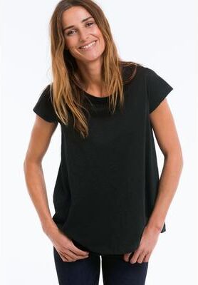 Plus Size Women's Cotton Jersey Slub Cap Sleeve Trapeze Tee by Ellos Studio in Black (Size 38/40)