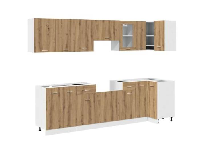 HKTMGDNG 11-TLG Küchenzeile Lyon Holzwerkstoff Artisan Eiche Modulares Küchenschrank-Set mit Hängeschränken und Eckelement für optimale Raumausnutzung in der heimischen Küche.