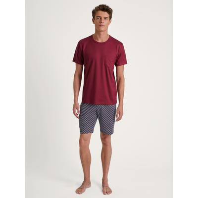 Pyjama CALIDA "Relax Imprint", Herren, Gr. M (50), rot (mars rot), Obermaterial: 100% Baumwolle, gemustert, unifarben, bequem kurz, Rundhals, Homewear-Sets Pyjama, mit elastischem Hosenbund