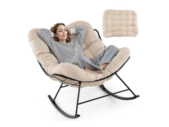 KOMFOTTEU Relaxsessel, Schaukelstuhl mit gepolstertem Kissen & Metallrahmen