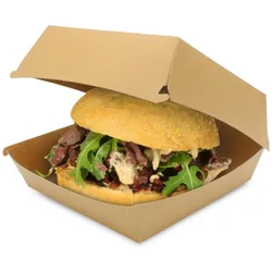 300 Hamburgerboxen Burger Snackbox 14x14x7,5cm Bio Frischfaserkarton fettdicht braun