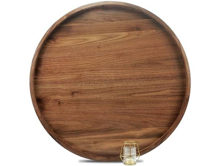 MAGIGO Extra großes rundes Ottoman-Tablett aus Walnussholz mit Griffen, 76,2 cm