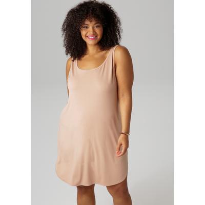 Unterkleid ANISTON PLUS, Damen, Gr. 48, N-Gr, beige (natur), Jersey, Obermaterial: 95% Polyester, 5% Elasthan, unifarben, Basic, lässig geschnitten kniefrei, Rundhals, Kleider Unterkleid, ideal unter transparenten Kleidern zu tragen